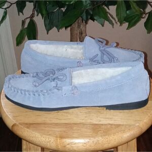 NWOT Haband Moon Beams Faux Suede Moccasins Periwinkle Blue Sz 9W